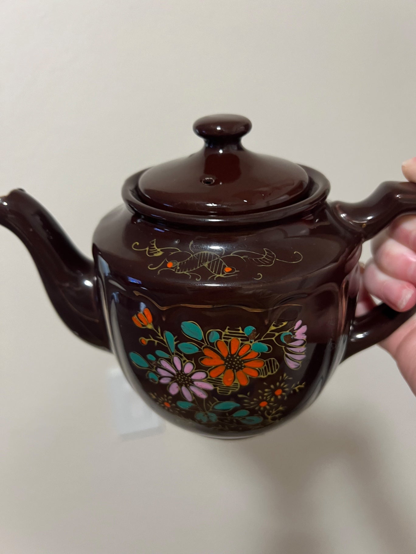 Vintage Japan Moriage Redware Hand Painted Teapot