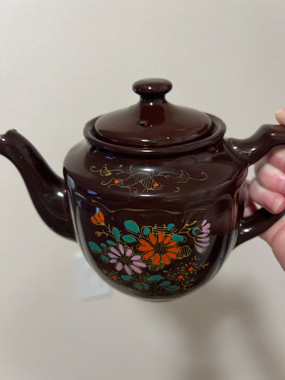 Vintage Japan Moriage Redware Hand Painted Teapot