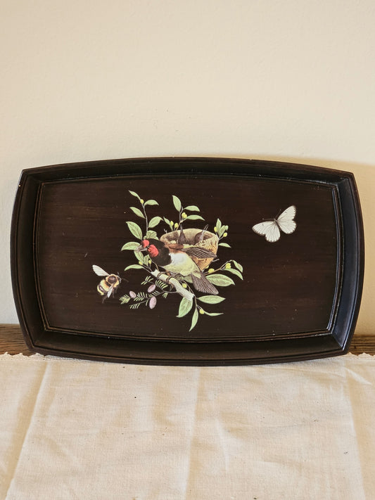 Small black tray with bird /floral motif