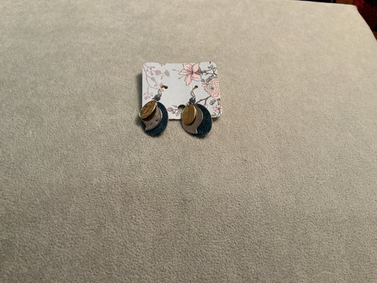 Gold, silver & teal blue earrings
