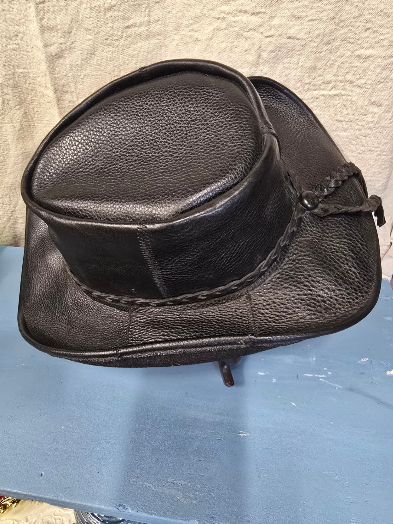 Black leather hat