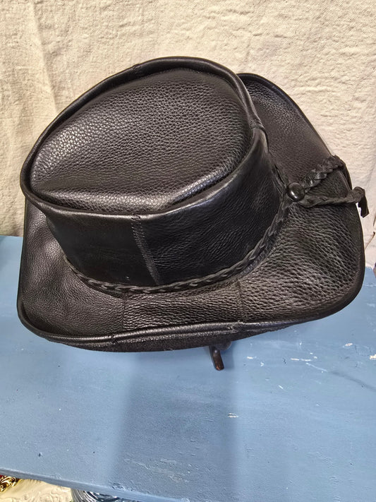 Black leather hat