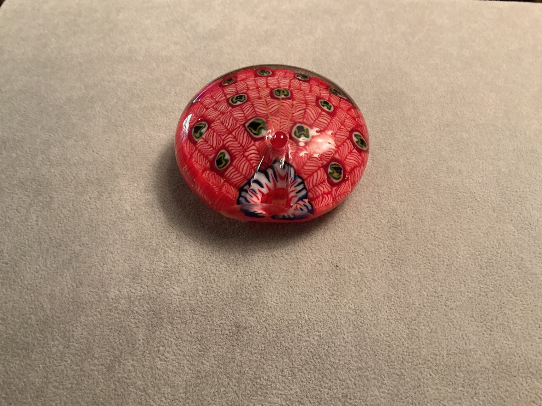 Millefiori hand blown red peacock