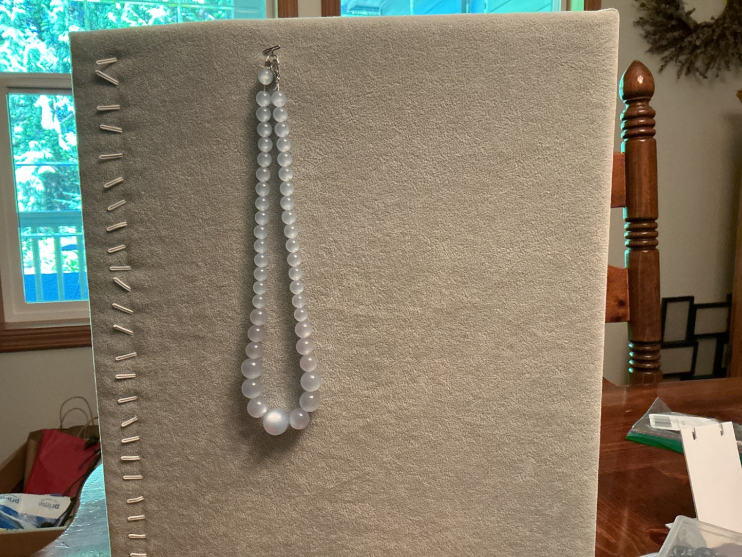 Iridescent blue beaded necklace