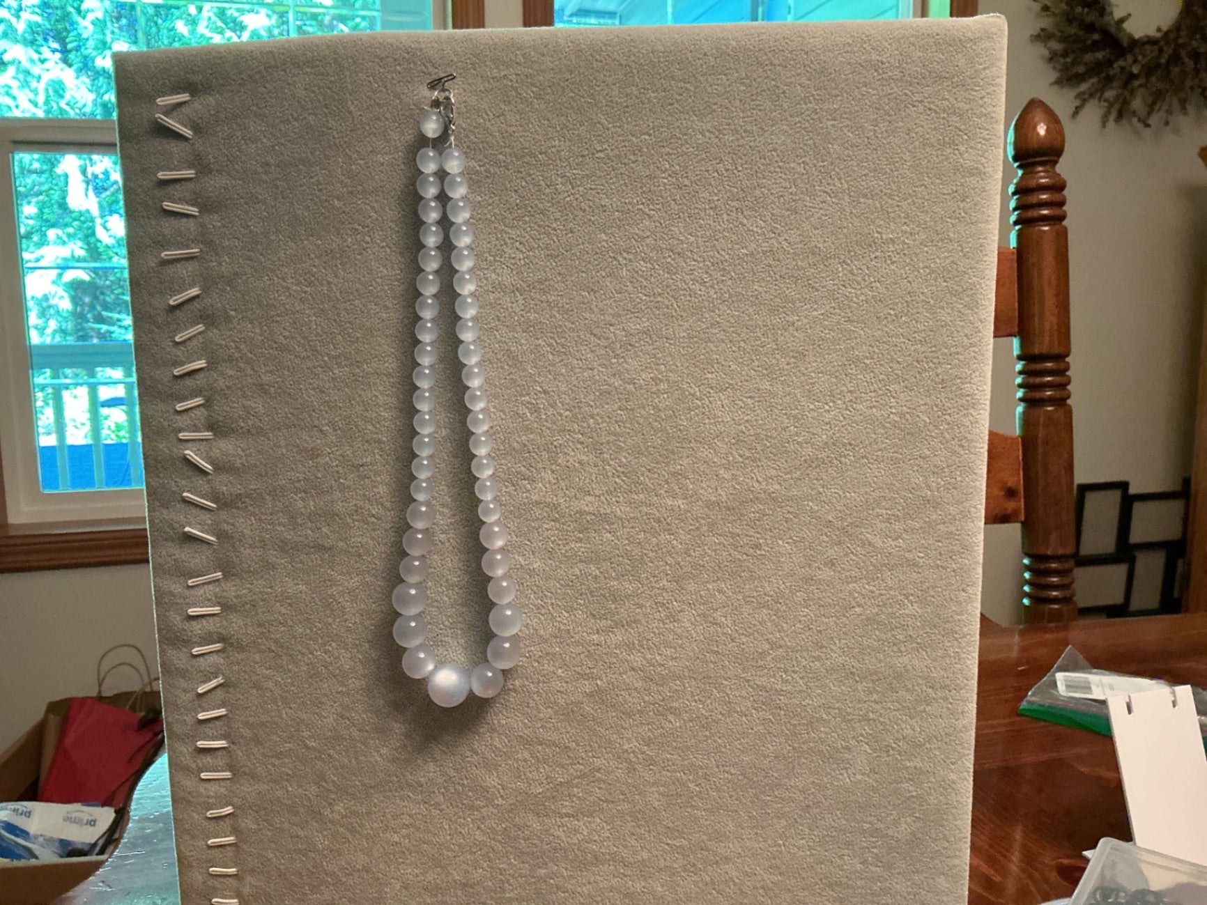 Iridescent blue beaded necklace