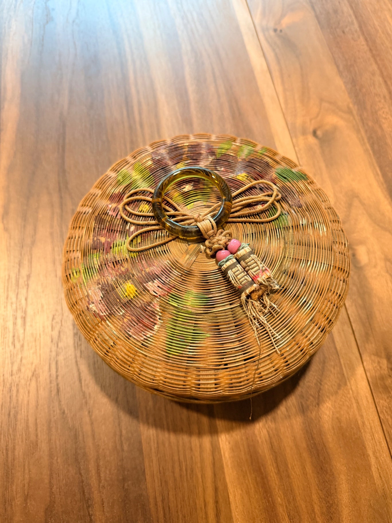 Brown Wicker 1920s Chinese Sewing Basket