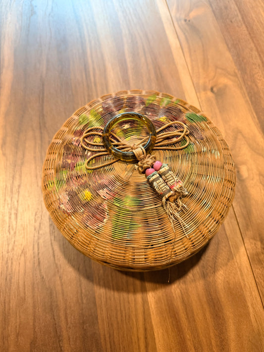 Brown Wicker 1920s Chinese Sewing Basket