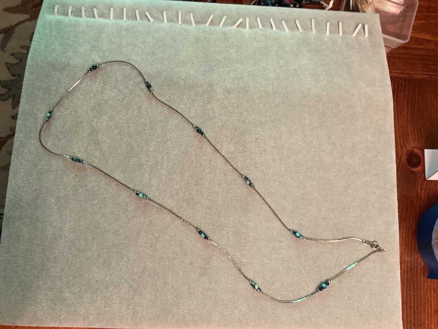Vintage blue blue beaded silver-tone necklace