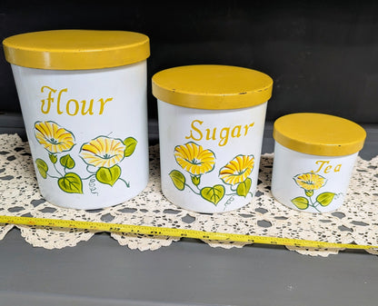 1960's Three Piece Tin Kitchen Canisters