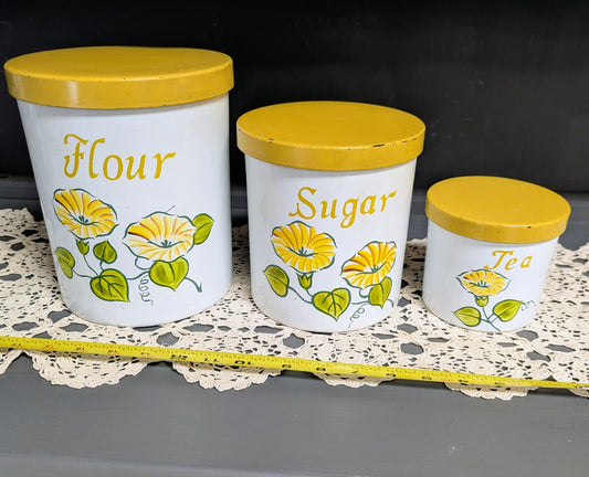 1960's Three Piece Tin Kitchen Canisters
