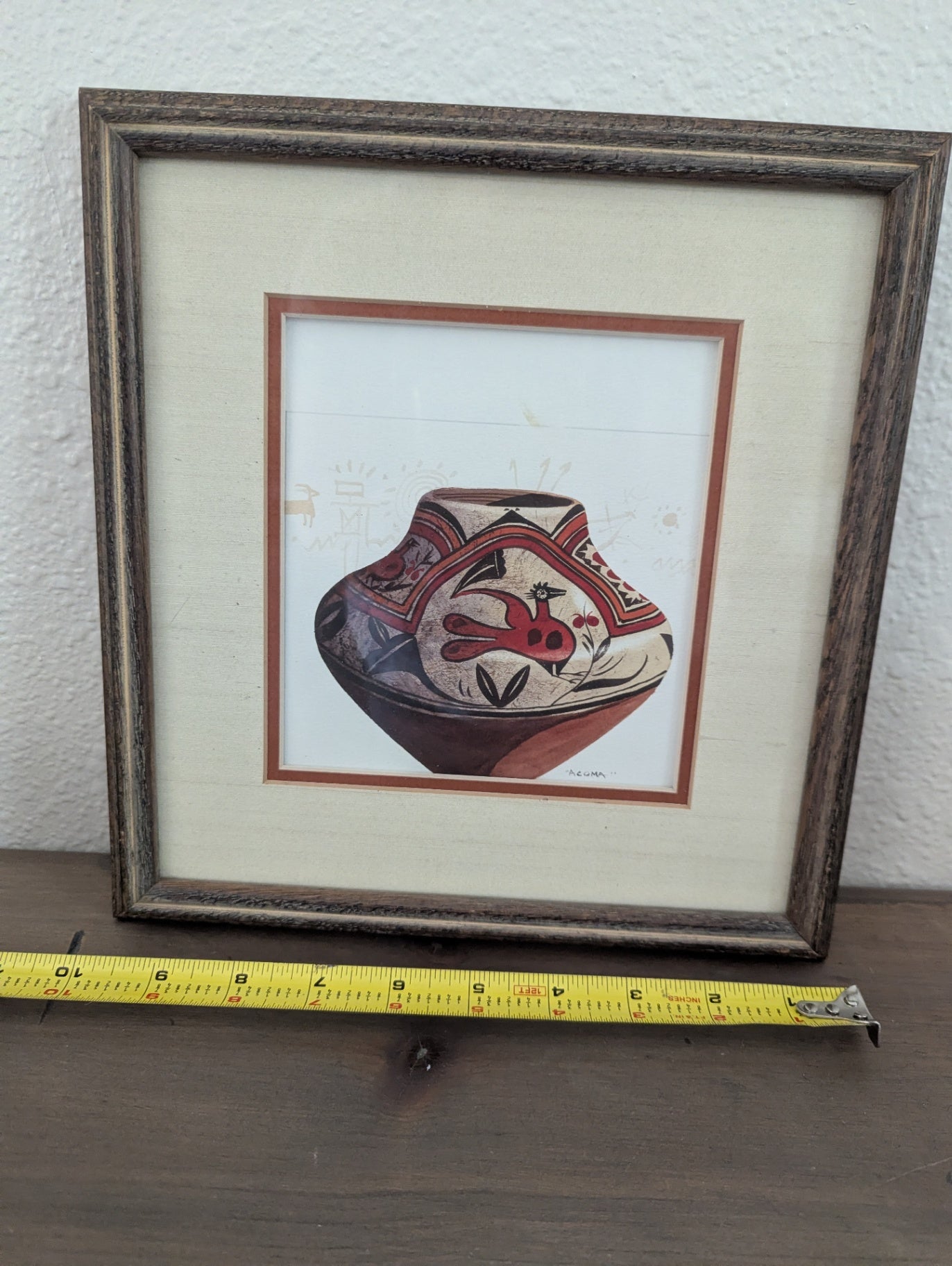 Vtg. Framed Print Acona Style Pottery Art