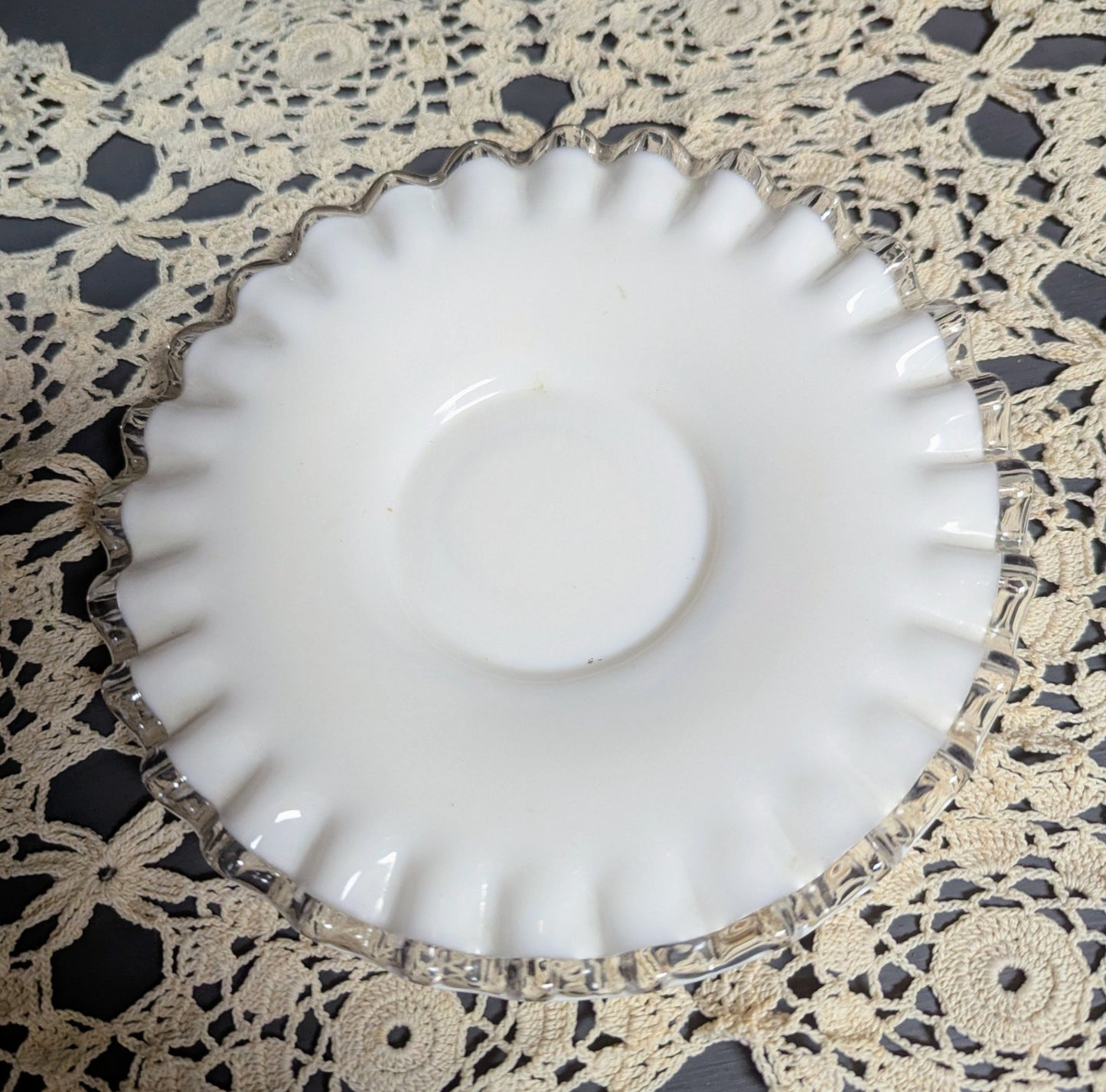 Vtg. Fenton Milk Glass Silver Crest Mayonnaise Bowl