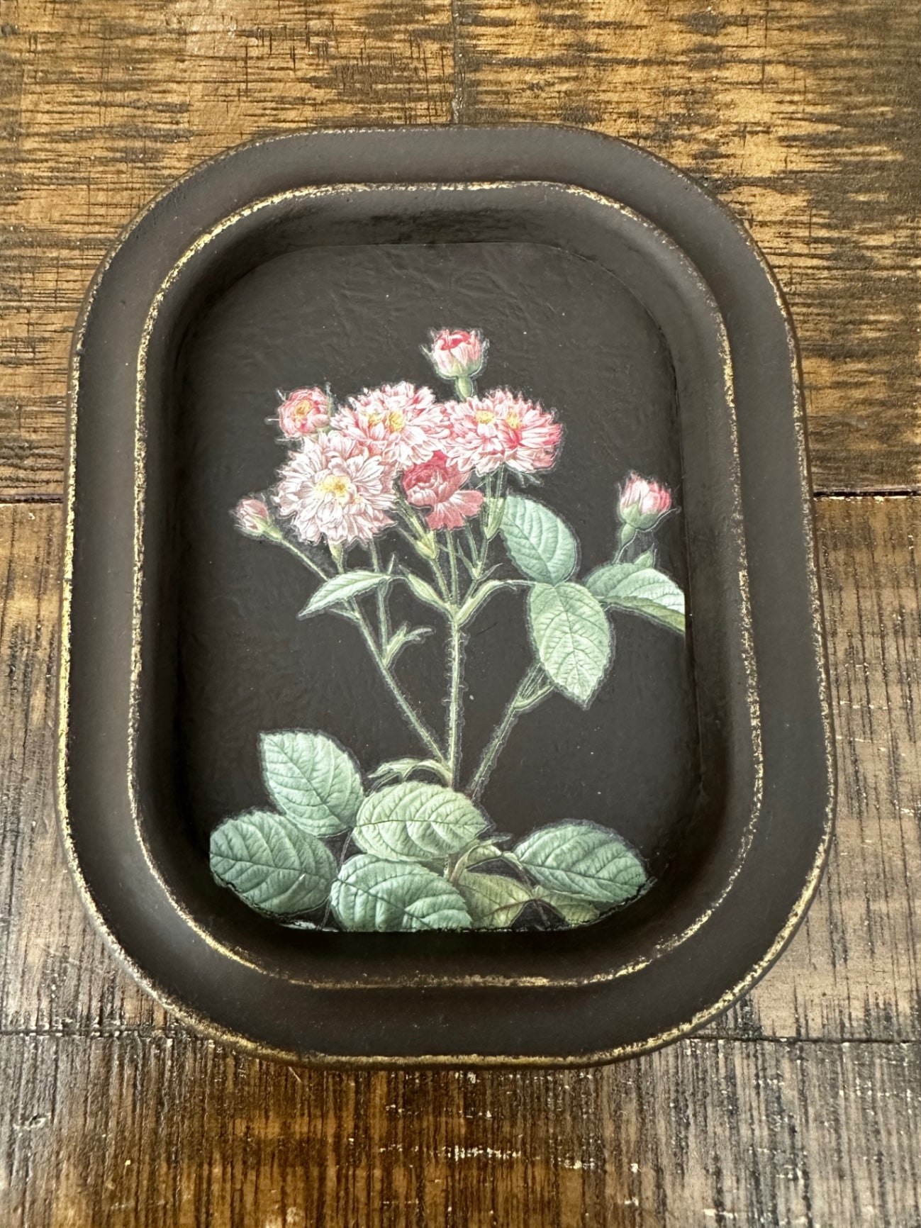 Small brown frame with pink flowers