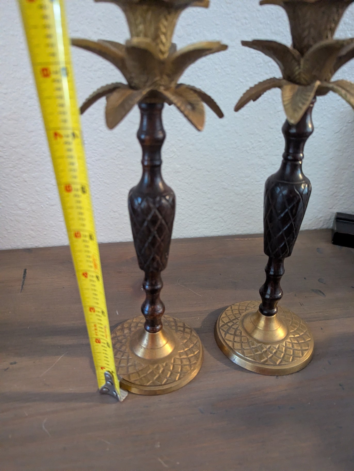 1970's Taper Brass & Wood Candle Holders