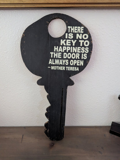 Vtg. Distressed Key Shape Wall Decor w/Quote