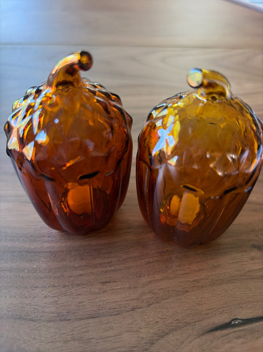 Glass Amber Acorn Salt and Pepper Shaker Set