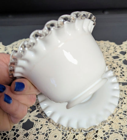 Vtg. Fenton Milk Glass Silver Crest Mayonnaise Bowl