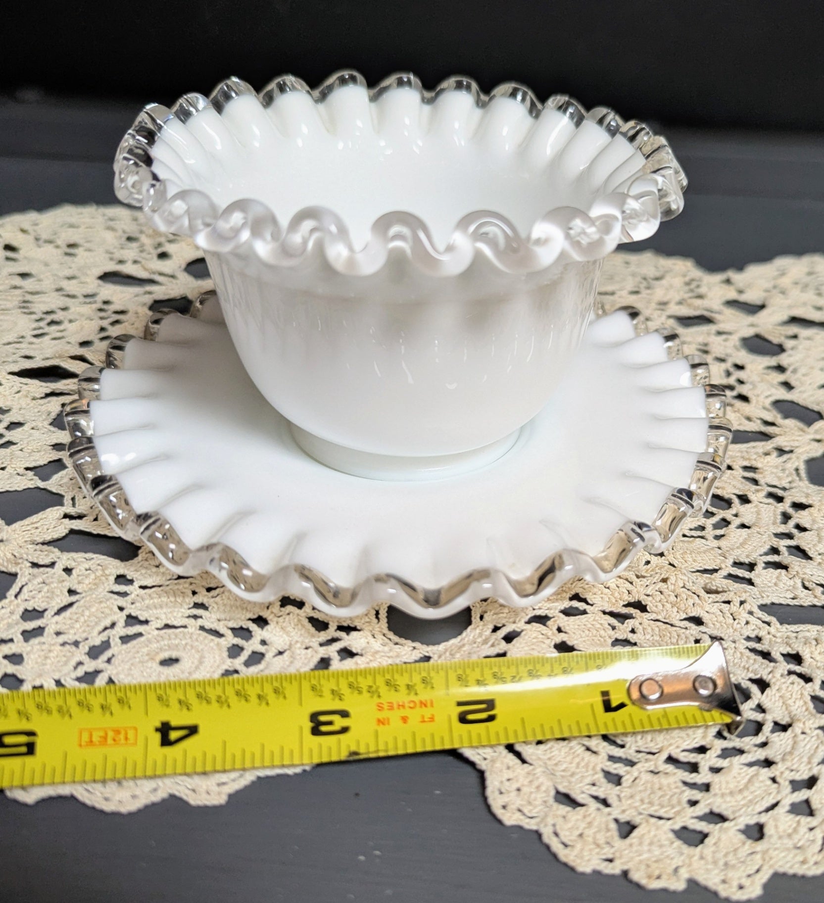 Vtg. Fenton Milk Glass Silver Crest Mayonnaise Bowl