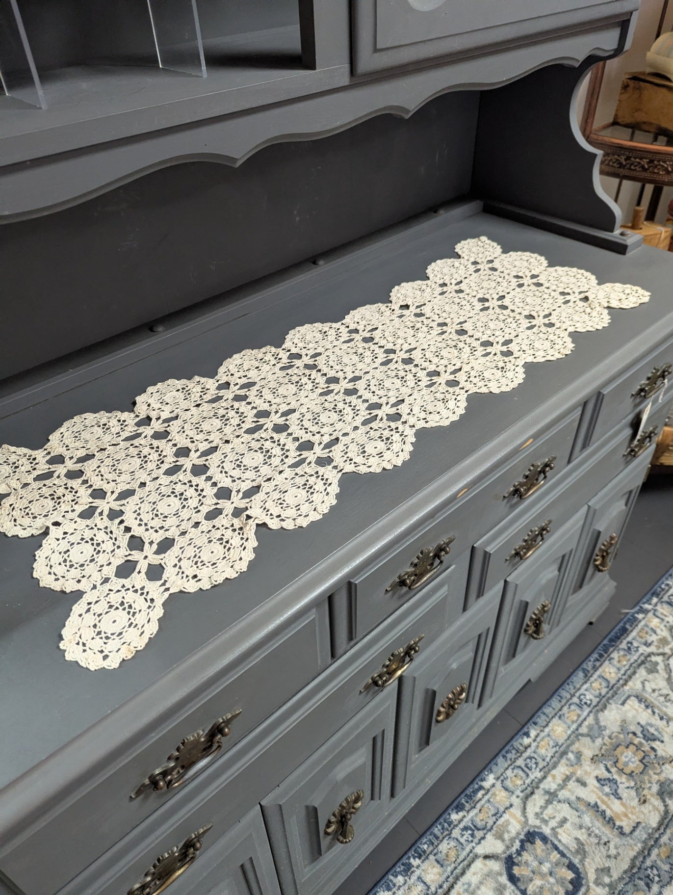 Vtg. Cotton Lace Table Runner 