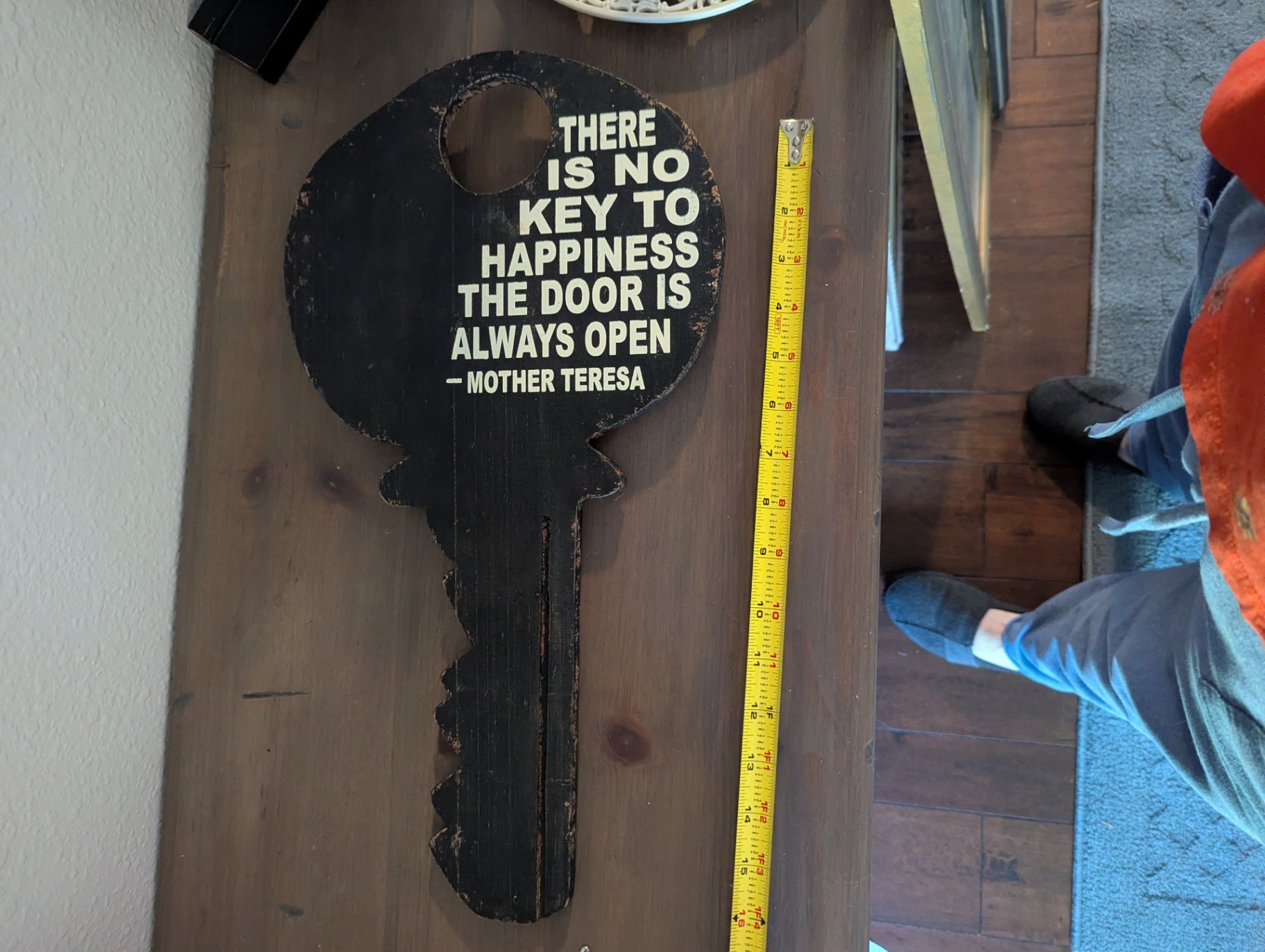 Vtg. Distressed Key Shape Wall Decor w/Quote