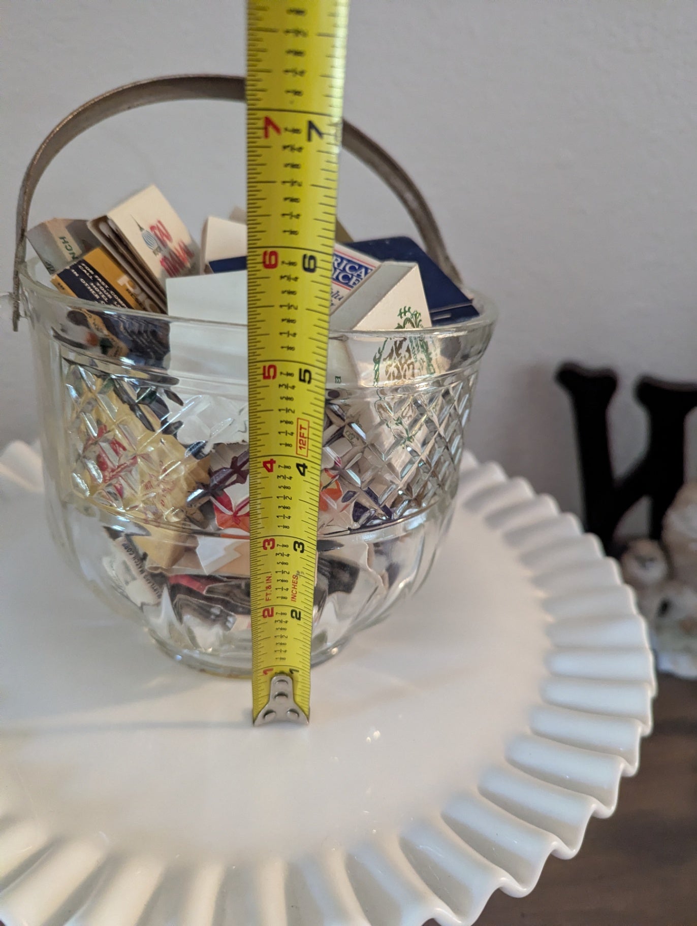 MCM diamond Point Glass Ice Bucket W/Vtg. Matches