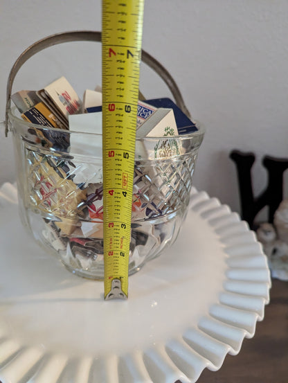 MCM diamond Point Glass Ice Bucket W/Vtg. Matches