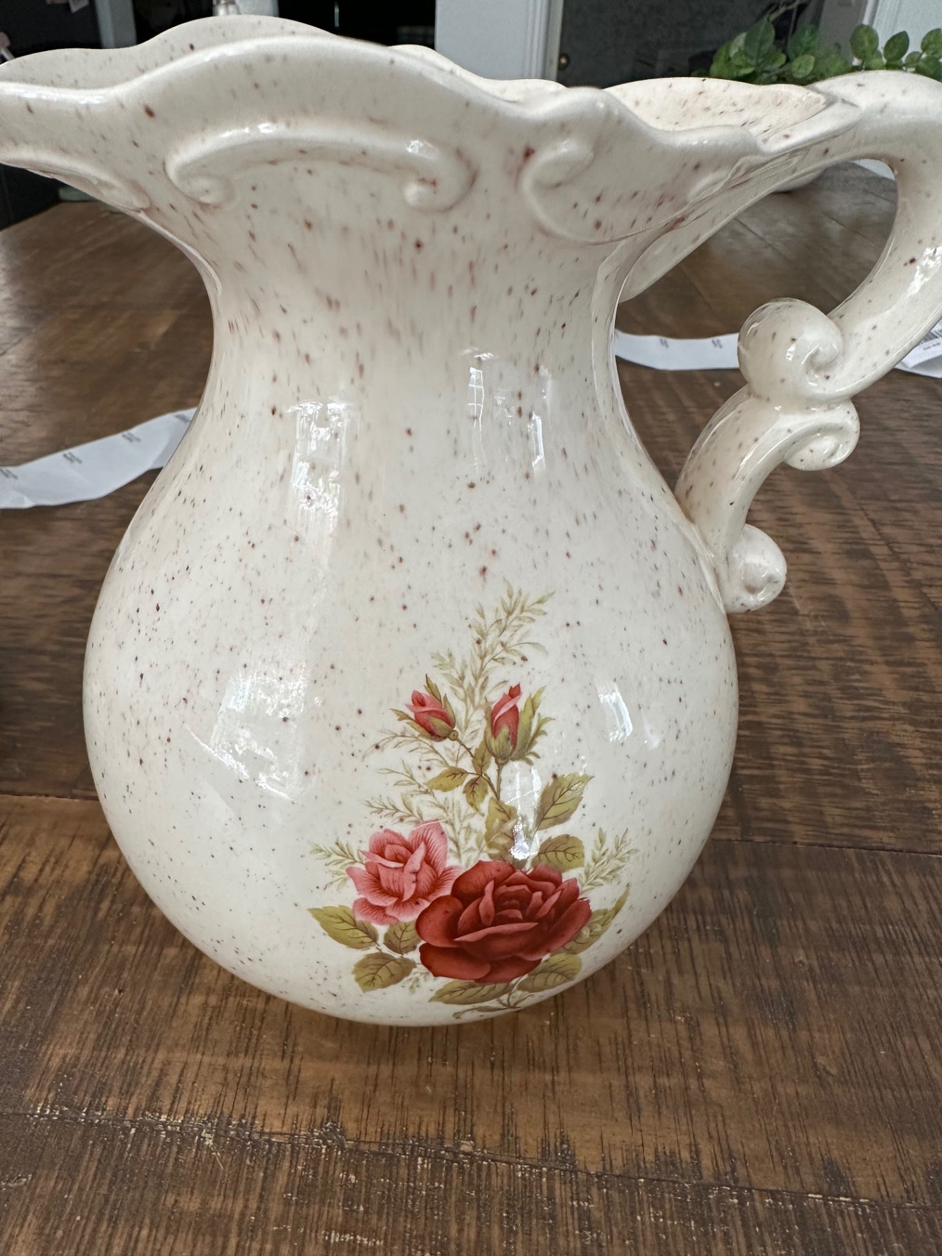 Cream pitcher with pink and red rose