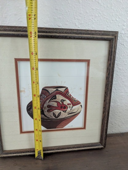 Vtg. Framed Print Acona Style Pottery Art