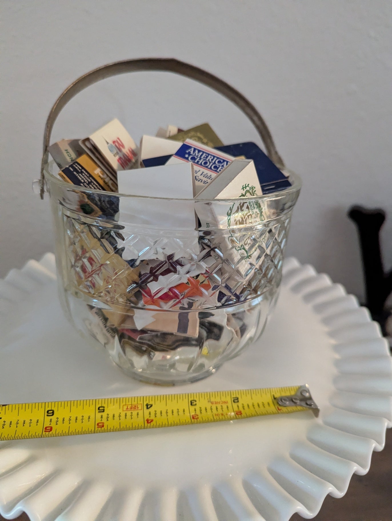MCM diamond Point Glass Ice Bucket W/Vtg. Matches
