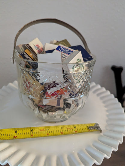 MCM diamond Point Glass Ice Bucket W/Vtg. Matches