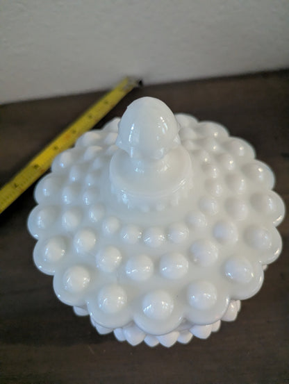 RARE Fenton Lg. Hobnail Milk Glass Covered Dish
