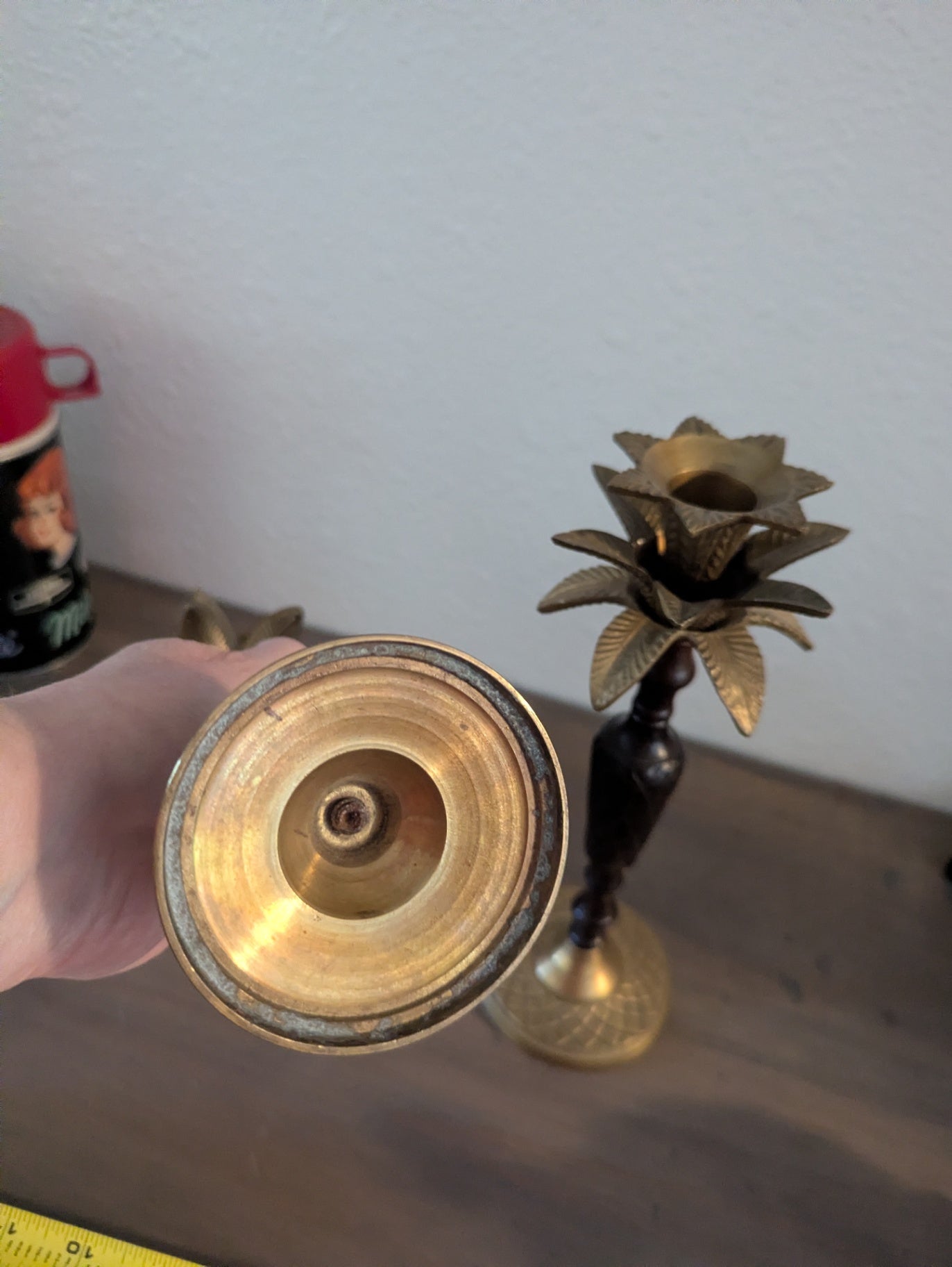 1970's Taper Brass & Wood Candle Holders