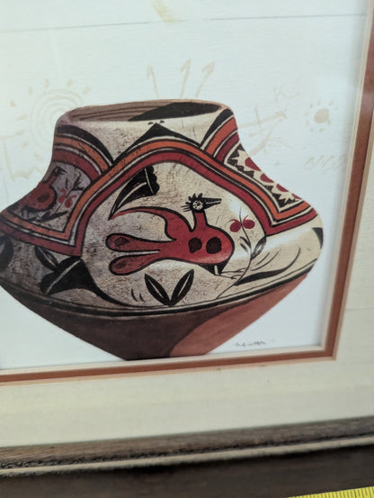 Vtg. Framed Print Acona Style Pottery Art