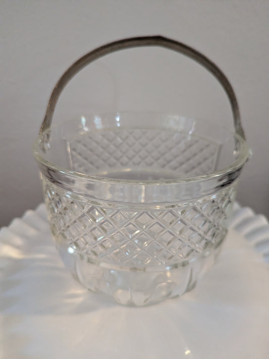 MCM diamond Point Glass Ice Bucket W/Vtg. Matches