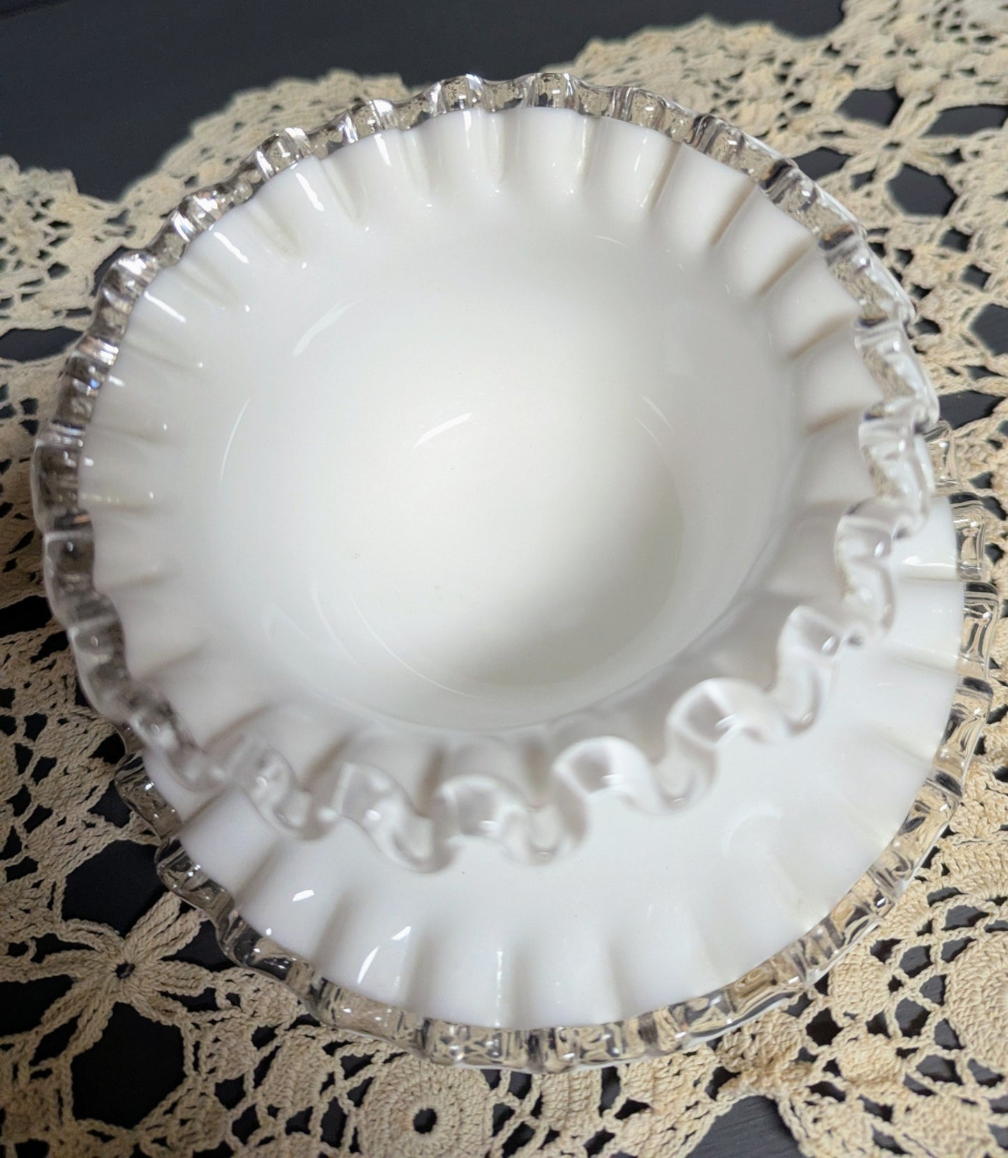 Vtg. Fenton Milk Glass Silver Crest Mayonnaise Bowl