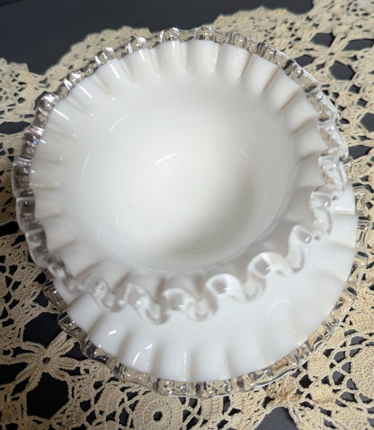 Vtg. Fenton Milk Glass Silver Crest Mayonnaise Bowl