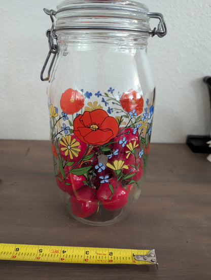 ARC France Glass Canister W/Wildflowers