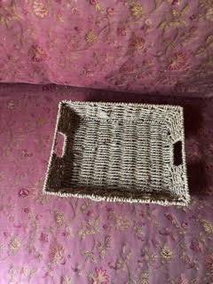 Square Woven Basket Tray with Handles