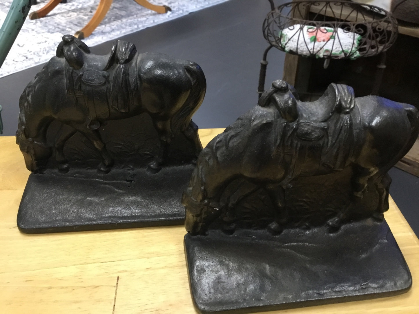 Vintage, heavy metal horse bookends