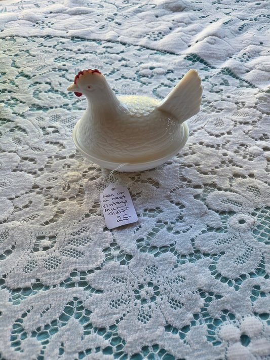 Hen on a nest milk glass
