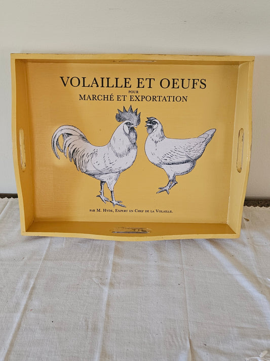 Yellow wood tray /poultry design 14x11