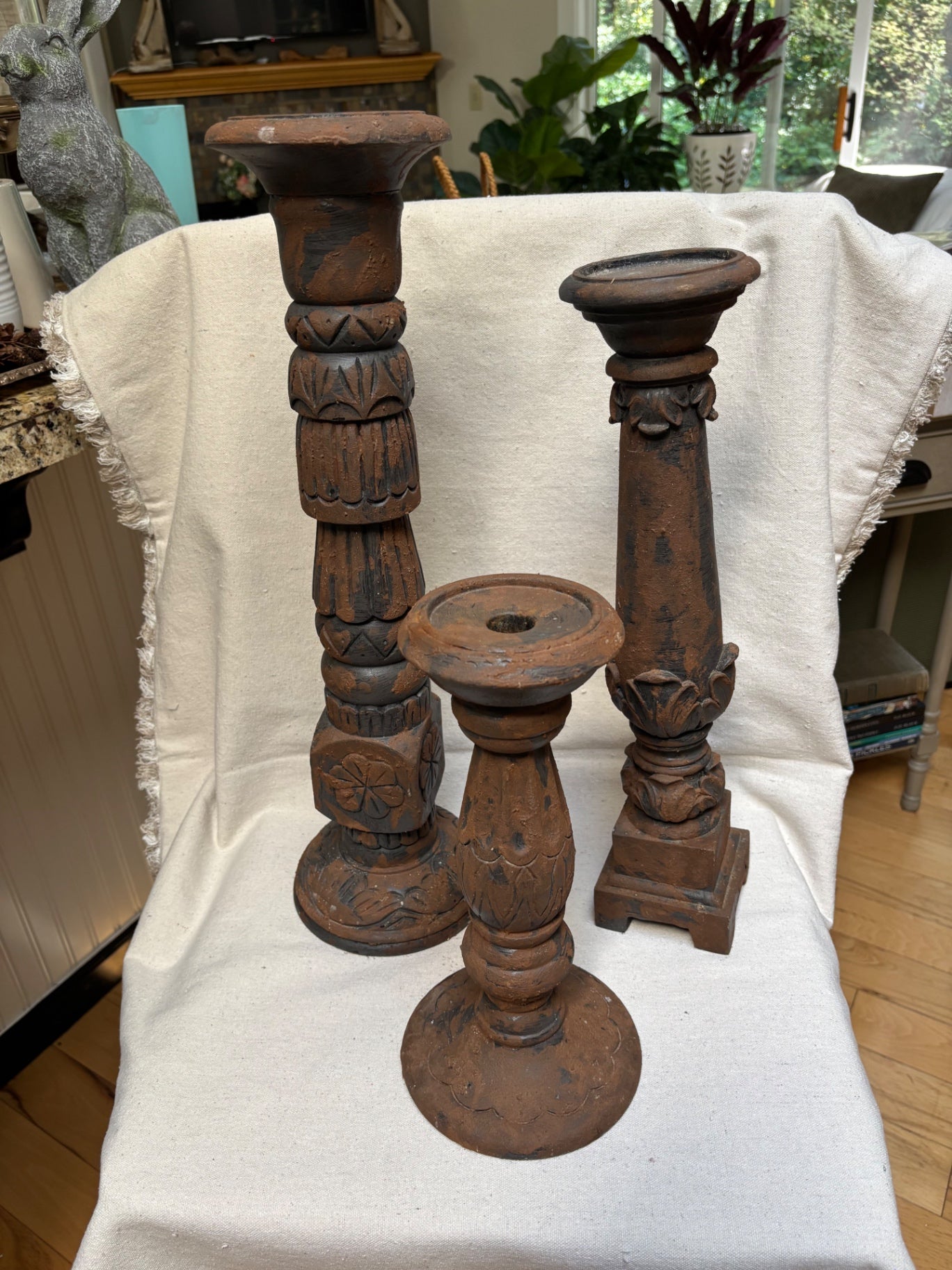 Set of 3 Rustic Candlesticks 