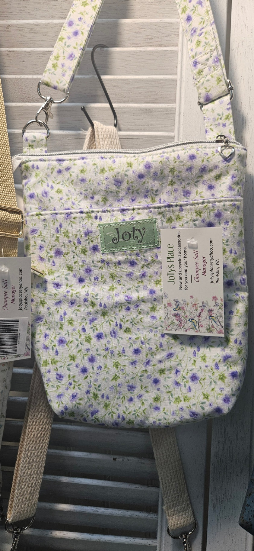 Cross Body purse, purple flowers