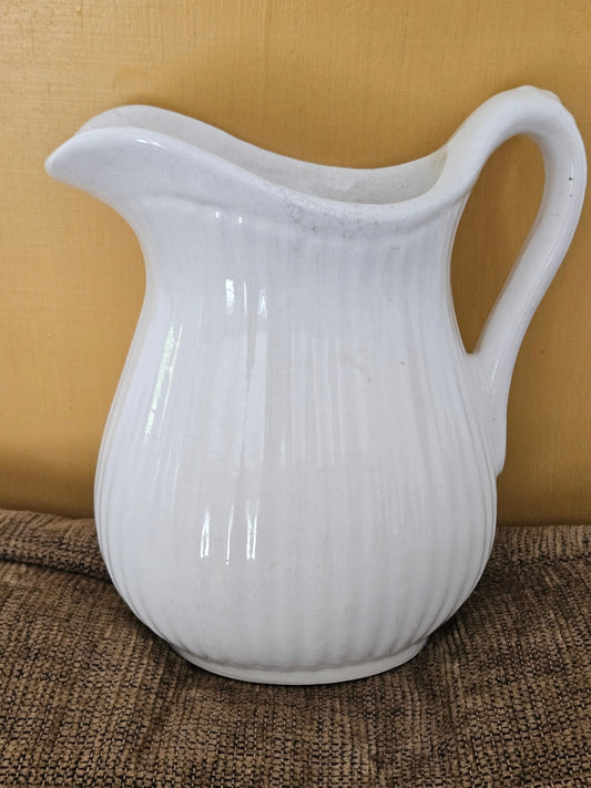 Vintage white ribbed Calif pottery pitcher