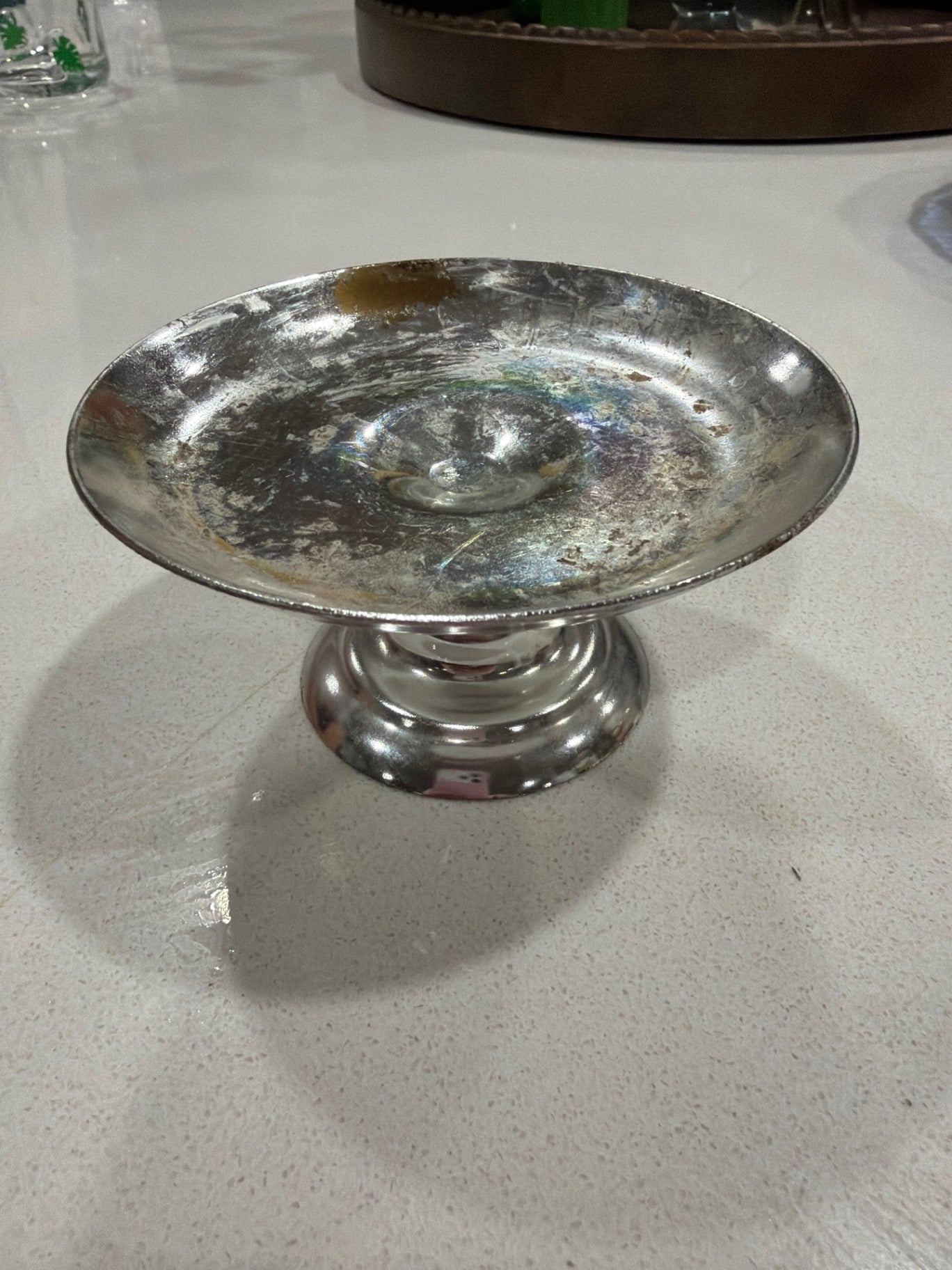 2.5" Metal Silver-Colored Pedestal Dish