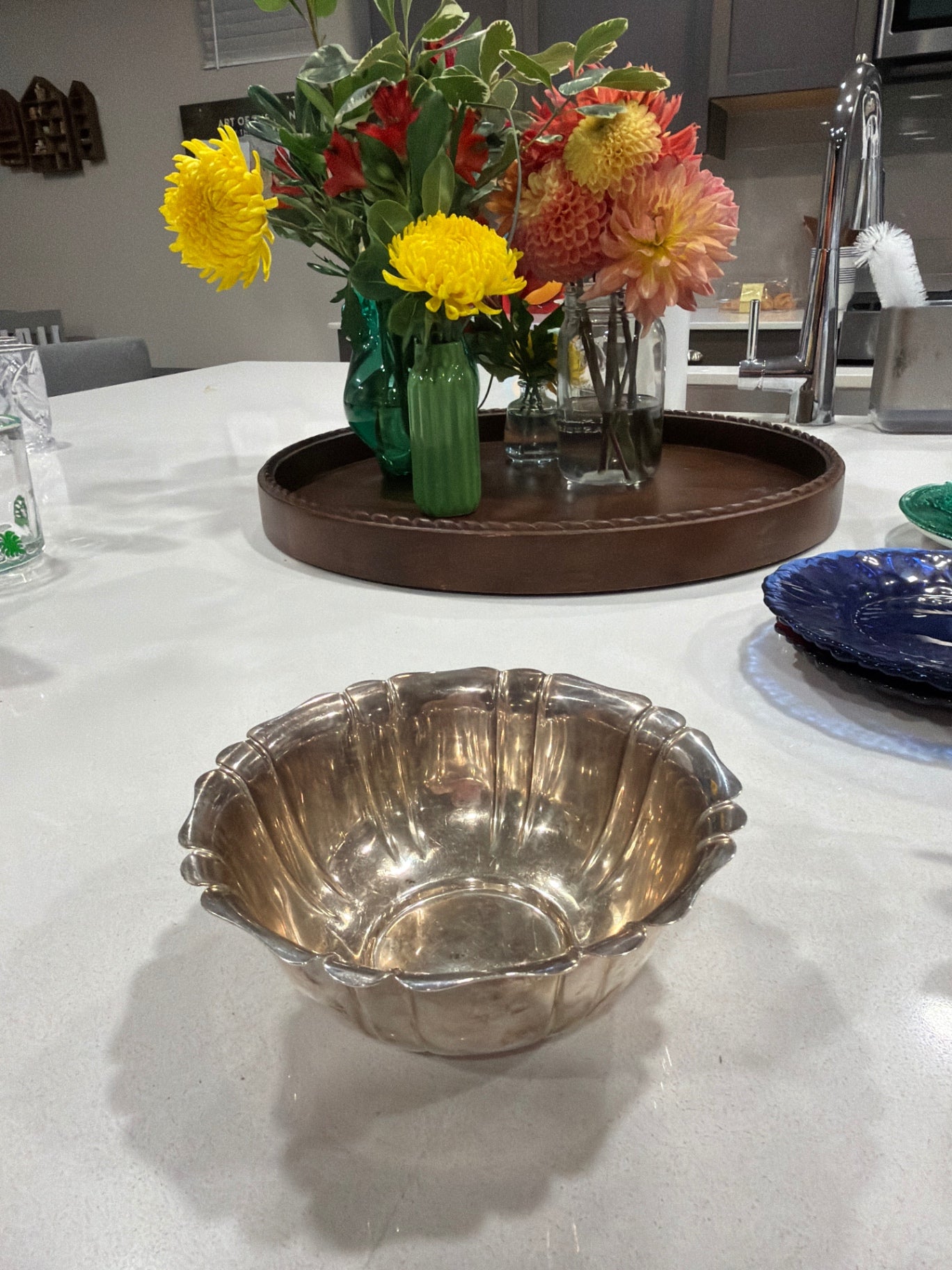 9.5" Vintage Gorham Bowl YH 382 Silver Plated Fluted Petal Rim 1950s