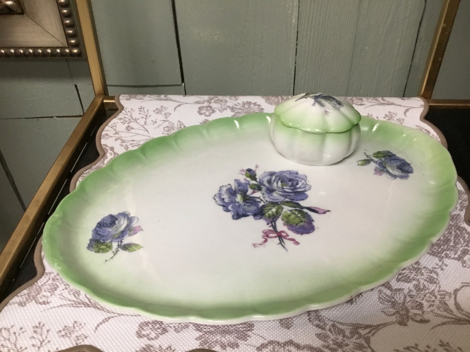 Vintage floral tray and trinket box set