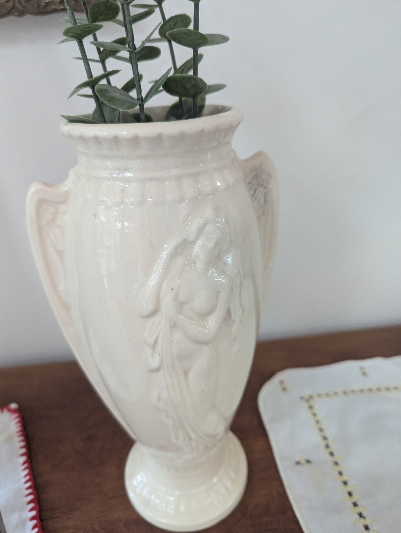 Vtg. Neoclassical Vase with Woman Relief 