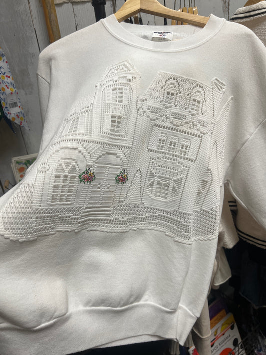 Vintage white sweatshirt with house 