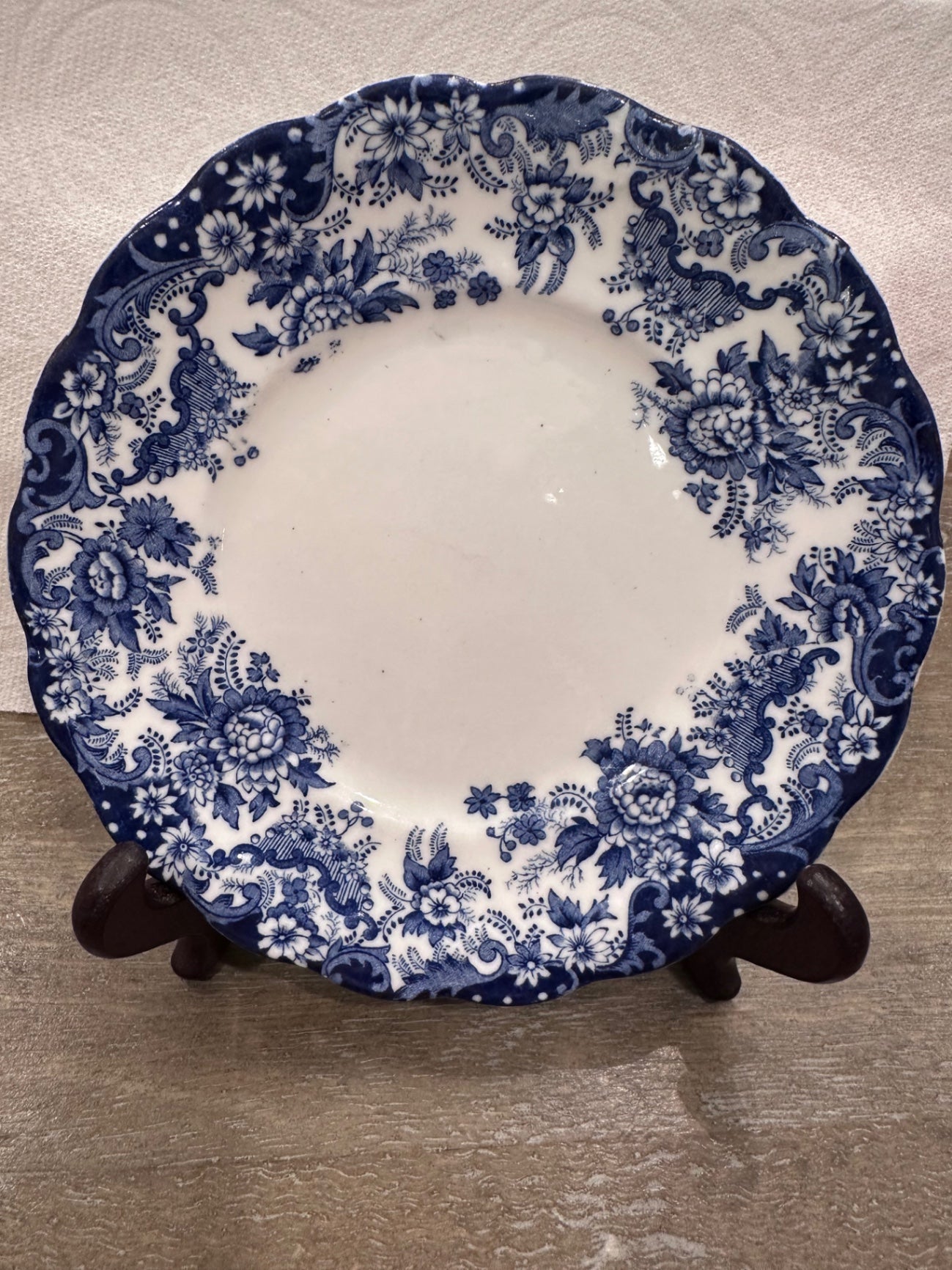 Blue and white transfer ware plate 